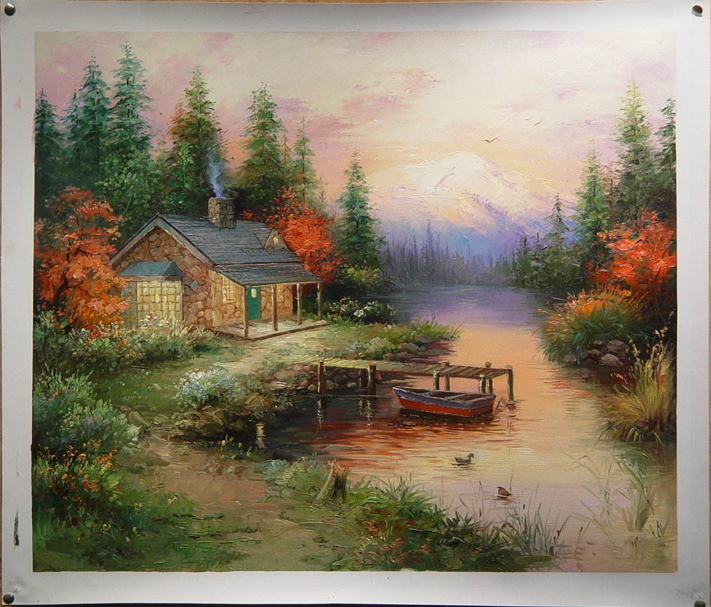 (image for) Handmade Oil painting for home canvas, oil painting framed canvas for living room Thomas Kinkade's painting, NO.73